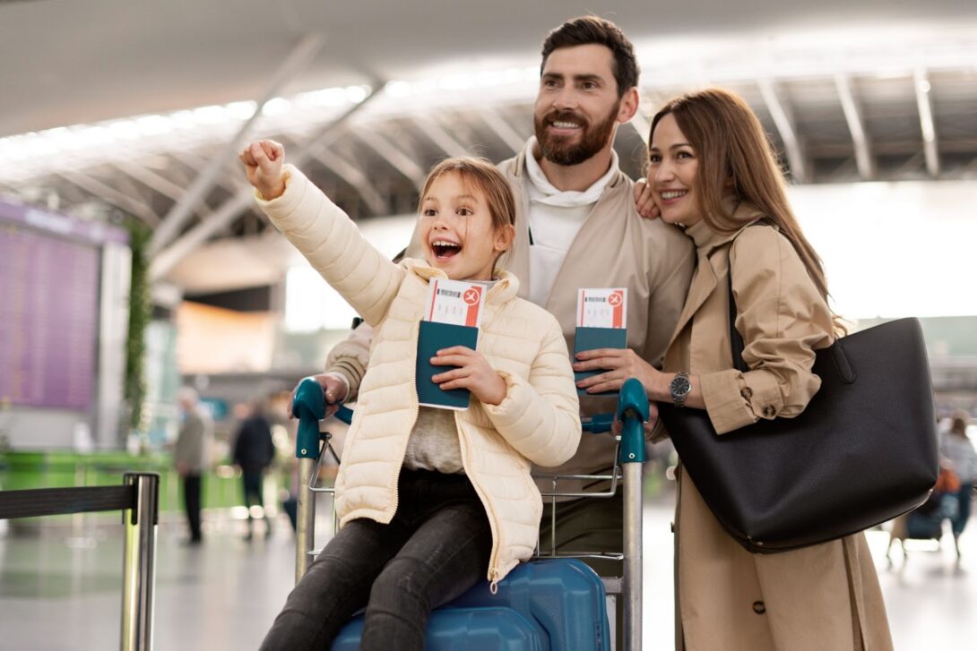 Happy family at the airport