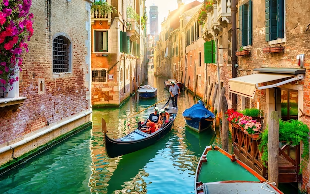 People enjoying a gondola ride on the Grand Canal