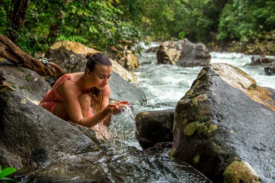 Woman in a hot spring