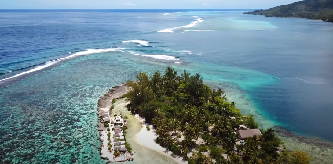 Aerial view of an island and the surrounding sea