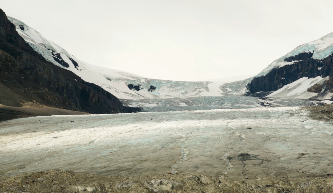 Athabasca glacier - landscape with heels covered with ice