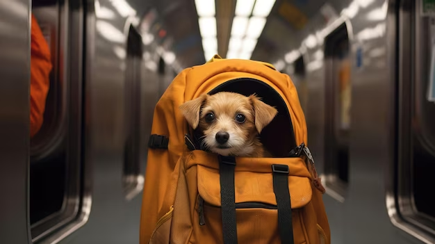 Dog in a carrier in the subway